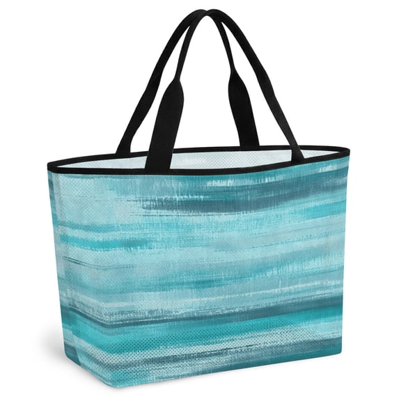 Teal Ombre Beach Bag for Women, Large Breathable Mesh Beach Tote Bag, Vintage Shabby Turquoise Abstract Art Sandproof Lightweight Travel Bags for Vacation Picnic Swimming Pool 15.7"x15.7"x9.1"
