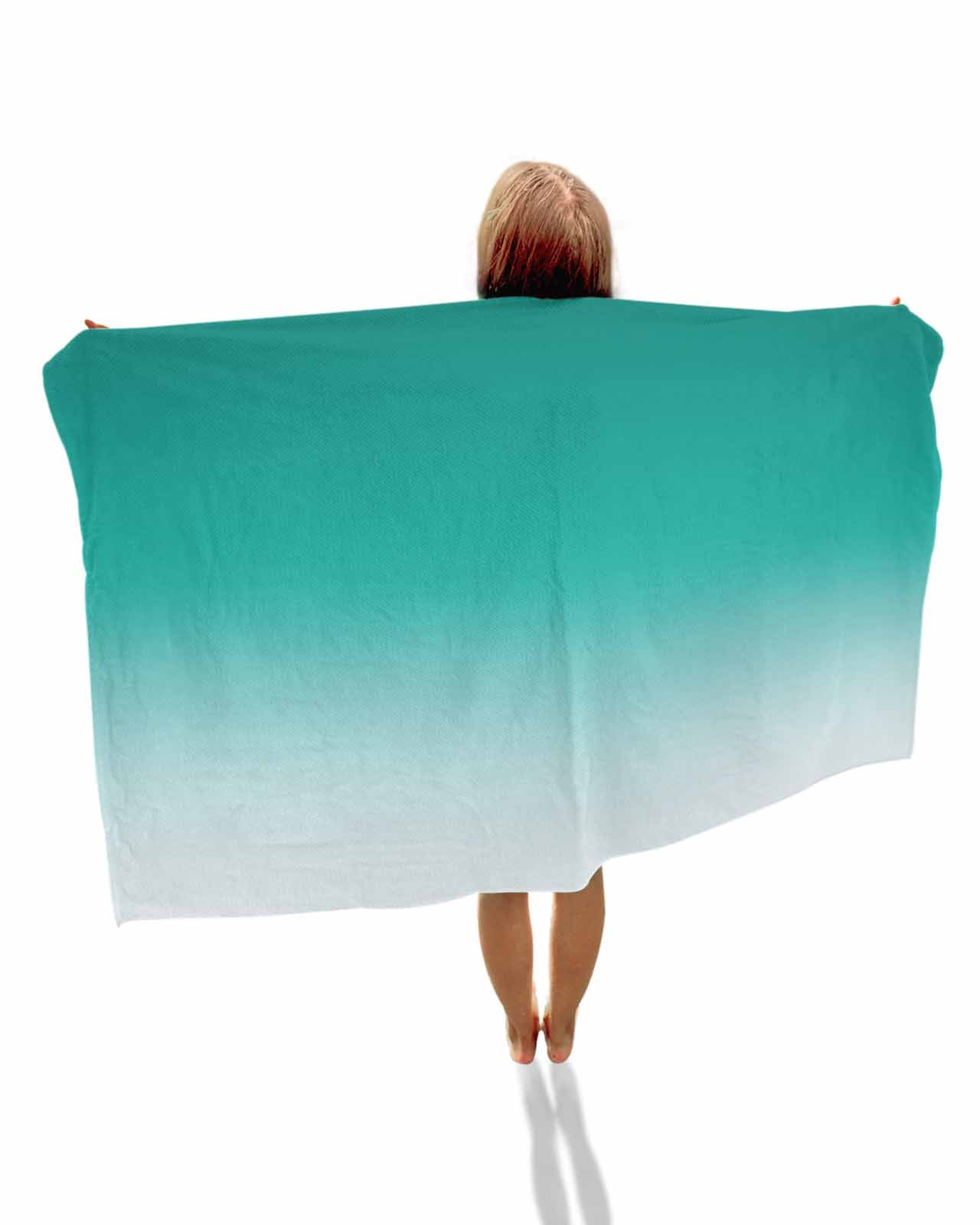 Teal Ombre Beach Towels Oversized Super Absorbent, Turquoise White Gradient Modern Abstract Art Lightweight Bath Towel Quick Dry Sets For Bathroom/Pool/Rv Camping/Beach Play/Gym Room/Picnic 23"x47"