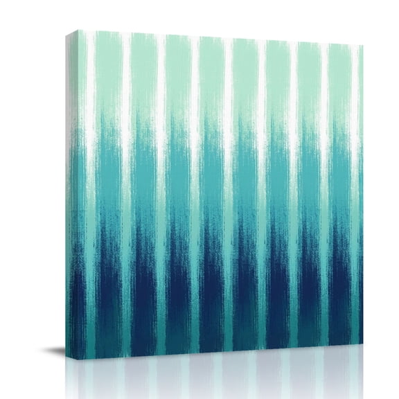 Teal Ombre Canvas Wall Art for Living Room, Modern Abstract Blue Green Linear Drips Coastal Poster Print Painting for Bedroom Office Home Decoration Wall Pictures Prepare To Hang 8"x8"