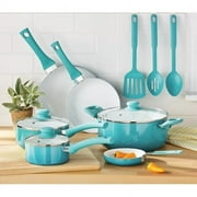 Teal Ombre Ceramic Nonstick 12-Piece Cookware Set: Hand Wash Only | Premium Kitchen Essentials