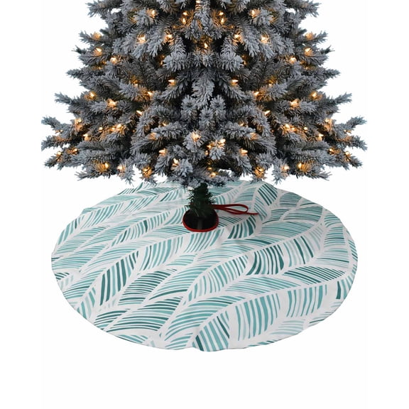 Teal Ombre Christmas Tree Skirt 36 Inches Large Christmas Skirt Tree, Aqua Modern Geometric Palm Leaves Abstract Art Tree Skirt Christmas Decorations for Fireplace Party Holidays Indoor Outdoor