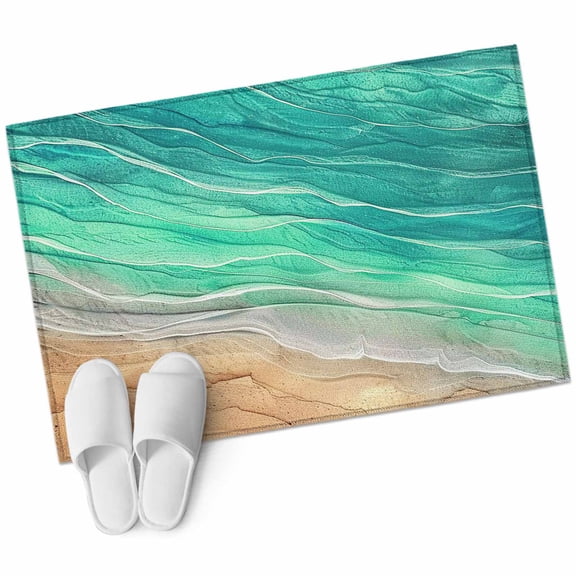 Teal Ombre Coastal 2'x3' Washable Rug, Summer Nautical Beach Ocean Seaside Non-Slip Soft Doormat Area Rugs for Entrance Bathroom Bedsides, Carpet for Kitchen Bedroom, Entryway Floor Mat