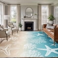 thumbnail image 1 of Teal Ombre Coastal Area Rugs 5'x7', Small Throw Rugs for Laundry Room Playroom, Sea Nautical Summer Beach Starfish Coral Indoor Outdoor Rug Non-Slip Low Pile Carpet Runner Reversible Floor Mats, 1 of 8