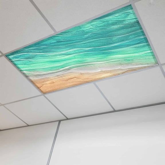 Teal Ombre Coastal Magnetic Fluorescent Light Covers for Ceiling Lights 2x4Ft, Summer Nautical Beach Ocean Seaside Office Classroom Kitchen Drop Ceiling Light Covers Filters Shade Panel 1 Pack