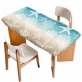 thumbnail image 1 of Teal Ombre Coastal Table Cloths for 3 Foot Rectangle Tables, Sea Nautical Summer Beach Starfish Coral Patio Waterproof Elastic Fitted Tablecloths, Washable Rectangular Table Cover for Camping, 1 of 8