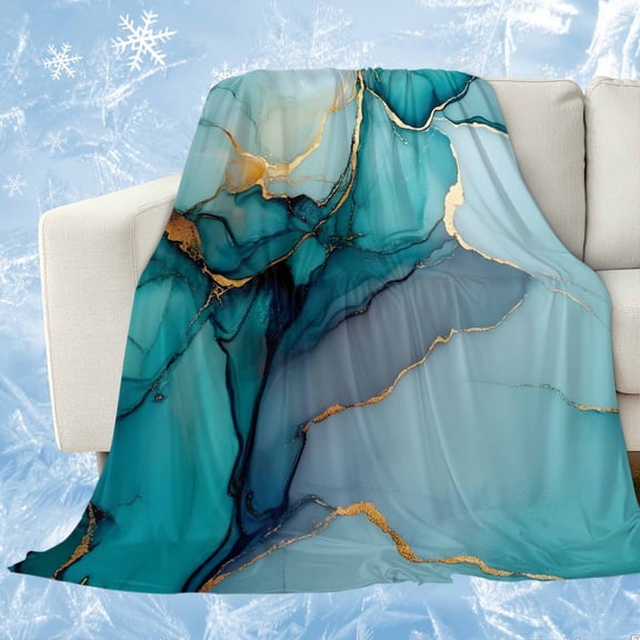 Teal Ombre Cooling Blanket, Lightweight Breathable Summer Throw Blanket with Double Sided Cold Effect, Modern Marble Ink Painted Abstract Picnic Beach Blankets Bed Sheet for Hot Sleepers 30"x40"