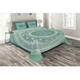 thumbnail image 1 of Teal Ombre Coverlet Set Queen Size, Mandala Pattern Boho Style Floral Dots and Stripes with Petals Ethnic Print, Quilted 3 Piece Decor Bedspread Set with 2 Pillow Shams, Teal and White, by Ambesonne, 1 of 2