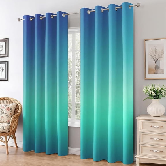Teal Ombre Curtains Blackout Home Decor, Gradient Curtains Bedroom Living Room Decor, Minimalism Thermal Insulated Grommet Drapes-42"W x 84"L (Pack of 2)