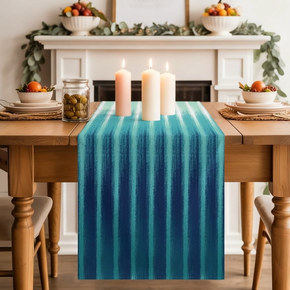Teal Ombre Dining Table Runner, Modern Abstract Blue Green Linear Drips Coastal Washable Table Runners Kitchen Coffee Table Center Decor for Home Party Holiday Wedding 18 x 72 Inches