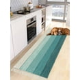 thumbnail image 1 of Teal Ombre Entryway Runner Rug 2x4ft, Farmhouse Vintage Wooden Striped Washable Woven Living Room Hallway Bedroom Kitchen Carpet with Tassels, Non-Shedding Indoor Outdoor Throw Door Mat for Entryway, 1 of 5