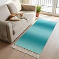thumbnail image 1 of Teal Ombre Hallway Runner Rug 2'x5', Modern Abstract Art Farmhouse Gradient Washable Kitchen Runner Rug with Tassels, Laundry Room Rugs Woven Cotton Carpet for Bedroom Entryway Front Door, 1 of 9