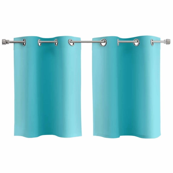 Teal Ombre Kitchen Curtains Small Short 39 Inch Length, Modern Abstract Art Farmhouse Gradient Grommet Top Bedroom Living Room Curtains, Light Filtering Cafe Curtain Drapes 2 Panels Set 55''x39''