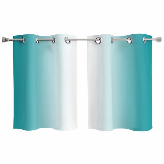 Teal Ombre Kitchen Curtains Small Short 39 Inch Length, Turquoise White Gradient Modern Abstract Art Grommet Bedroom Living Room Curtains, Light Filtering Cafe Curtain Drapes 2 Panels Set 55''x39''