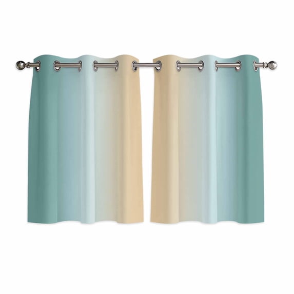 Teal Ombre Kitchen Curtains Window Panels, Modern Yellow Gradient Farmhouse Art Insulated Window Treatment Curtain, Grommet Curtains for Bedroom/Living Room/Bathroom, 2 Piece 42"Wx54"L