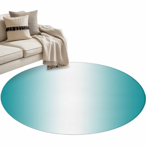 Teal Ombre Large Area Rugs for Bedroom Living Room, Soft Non Slip Carpet Bedside Rug, Turquoise White Gradient Modern Abstract Art Round Floor Cover Kitchen Accent Rug 3' for Office