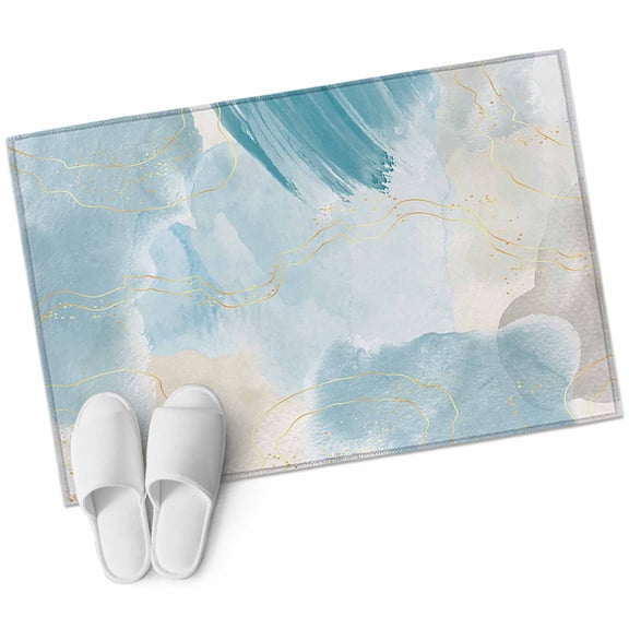 Teal Ombre Marble 2'x3' Washable Rug, Yellow Modern Geometric Abstract Art Non-Slip Soft Doormat Area Rugs for Entrance Bathroom Bedsides, Carpet for Kitchen Bedroom, Entryway Floor Mat