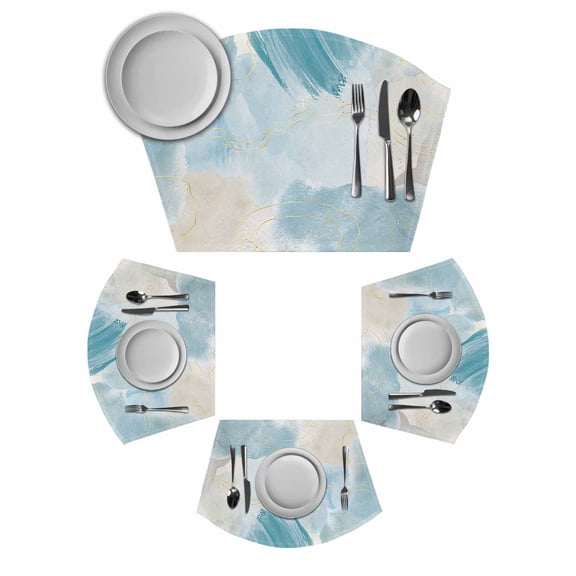Teal Ombre Marble Round Placemats Set of 2, Yellow Modern Geometric Abstract Art Placemats for Round Dining Table Shape Wedge Placemats for Outdoor Indoor Wipeable Clean Table Place Mats