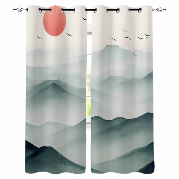 Teal Ombre Mountain Kitchen Curtains Tree Peaks Landscape Cafe Short Curtains for Bathroom Blackout Window Curtain Grommet Small Window Treatment Tier Drapes for Bedroom Living Room 27.5"x39"x2