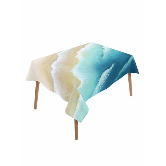 Teal Ombre Ocean Table Cloth, Waterproof Tablecloth for Rectangle Tables, Summer Beach Coastal Waves Gradient Reusable Washable Fabric Table Cover for Restaurant Kitchen Dining Tables 60"x84"