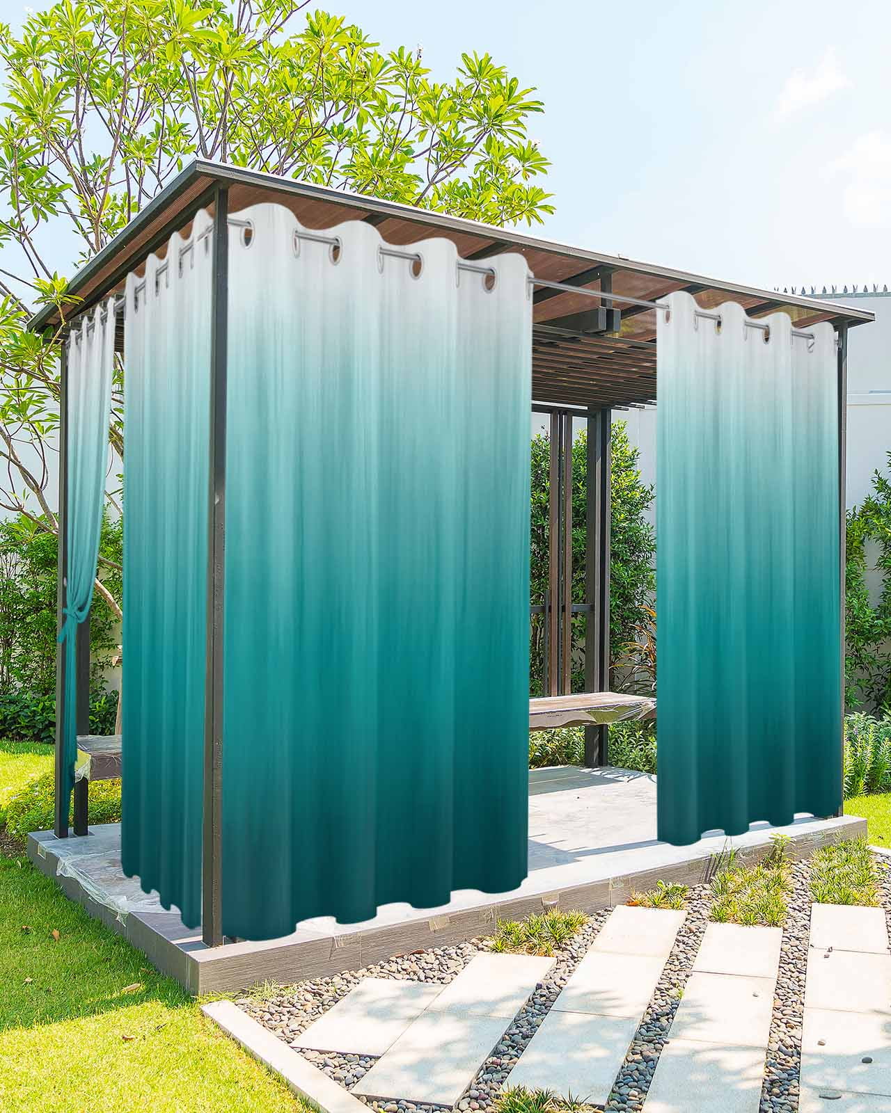 Teal Ombre Outdoor Curtains for Patio, Contemporary Gradient Abstract Art Privacy Drapes Grommet Waterproof Outside Curtains for Porch/Cabana/Balcony 54"x 95", 2 Panel