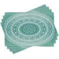 thumbnail image 1 of Teal Ombre Place Mats Set of 4, Mandala Pattern Boho Style Floral Dots and Stripes with Petals Print, Washable Fabric Placemats for Dining Room Kitchen Table Decor, Teal White, 1 of 5