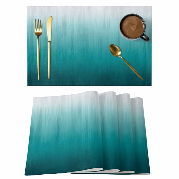 Teal Ombre Placemats Set of 6, Contemporary Gradient Abstract Art Placemats for Dining Table, Place Mats for Kitchen Tabletop, Waterproof Wipeable Dining Table Mats Set