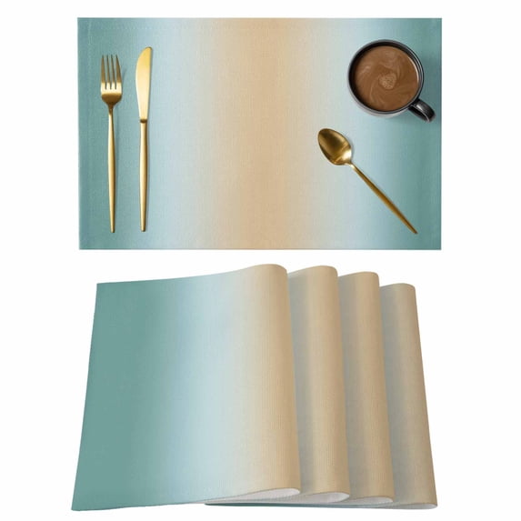 Teal Ombre Placemats Set of 8, Modern Yellow Gradient Farmhouse Art Placemats for Dining Table, Place Mats for Kitchen Tabletop, Waterproof Wipeable Dining Table Mats Set