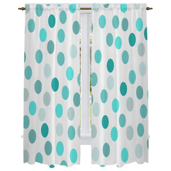 Teal Ombre Polka Dot Kitchen Curtain for Berdoom Living Room Cafe 72 Inch Length, Watercolor Modern Minimalist Tiers Curtains Light Filtering Drapes Rod Pocket Window Treatment 2 Panels 52"Wx72"L
