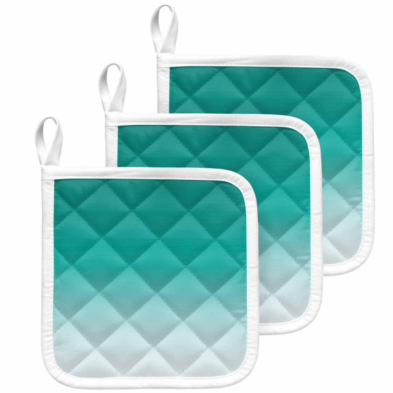 Teal Ombre Pot Holders for Kitchen Heatproof Potholder, 3 Pack Turquoise White Gradient Modern Abstract Art Hot Pads Multipurpose Oven Pads Cloth Potholders Trivet for Cooking Baking