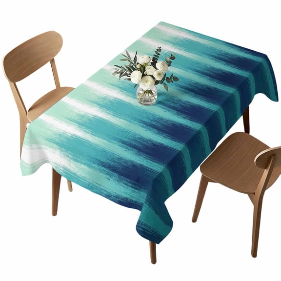 Teal Ombre Rectangle Tablecloth Modern Abstract Blue Green Linear Drips Coastal Waterproof Wrinkle Free Soft Table Cloth Spill-Proof Washable Table Cover for Dining Party Picnic 60 x 84 Inch