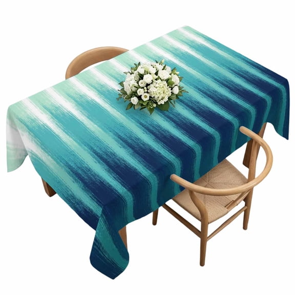 Teal Ombre Rectangle Tablecloth Modern Abstract Blue Green Linear Drips Coastal Waterproof Wrinkle Free Soft Table Cloth Spill-Proof Washable Table Cover for Dining Party Picnic 60 x 120 Inch