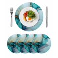 thumbnail image 1 of Teal Ombre Round 15 Inch Placemats Set of 4, Modern Marble Ink Painted Abstract HeatResistant Non Slip Place Mats for Dining Table, Wipeable Braided Kitchen Table Mats for Housewarming, 1 of 9
