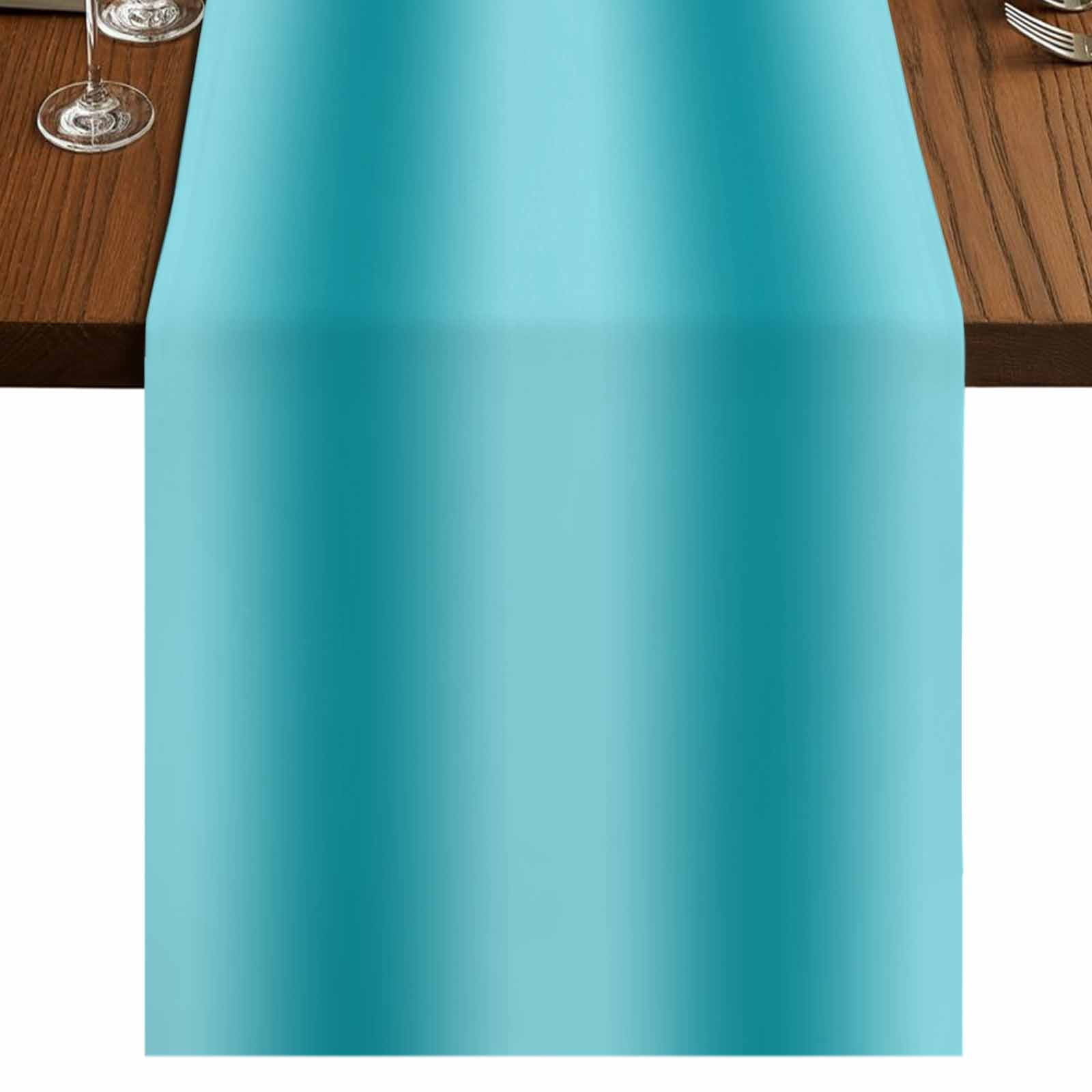 Teal Ombre Short Table Runner 60 Inches Long,Modern Abstract Art Farmhouse Gradient Cotton Linen Table Runners Dresser Scarves,Tabletop Scarf Furniture Cover for Home Dinner Party Decor 13"x60"