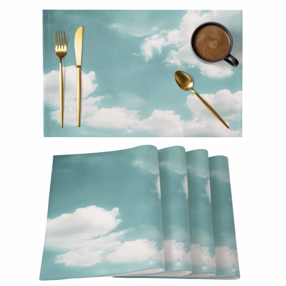 Teal Ombre Sky Retro Placemats Set of 4 Modern Rustic Clouds Landscape Place Mats Indoor Wipeable Table Mats Washable Cloth Dining Table Placemats for Kitchen Holiday Party Home Decor 13x19 Inch