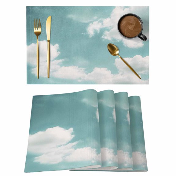 Teal Ombre Sky Retro Placemats Set of 6 Modern Rustic Clouds Landscape Place Mats Indoor Wipeable Table Mats Washable Cloth Dining Table Placemats for Kitchen Holiday Party Home Decor 13x19 Inch