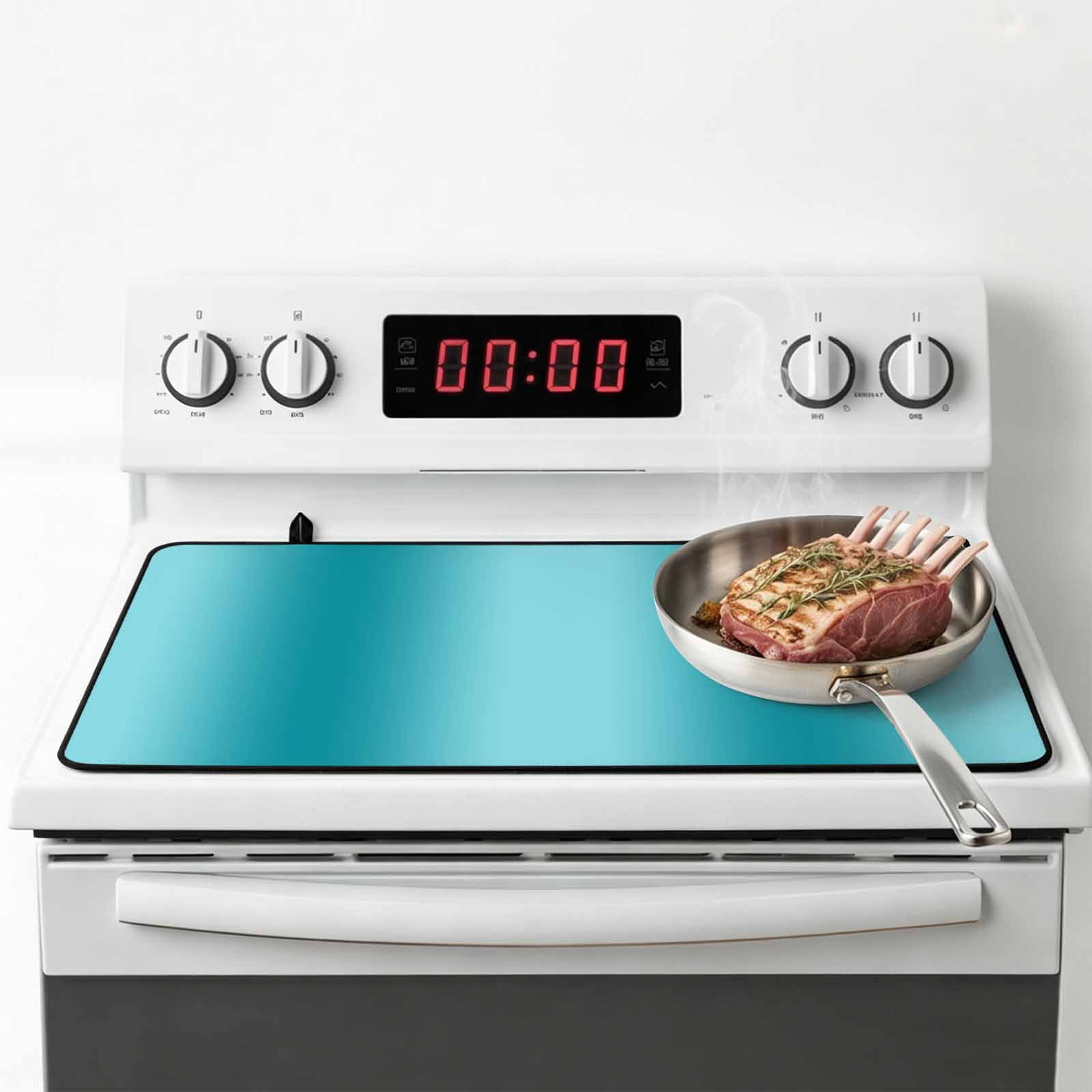 Teal Ombre Stove Top Cover for Electric Stove, Heat-proof & Non Slip Glass Top Stove Cover Protector, Modern Abstract Art Farmhouse Gradient Kitchen Flat Cooktop Rubber Mat 31x24 Inches