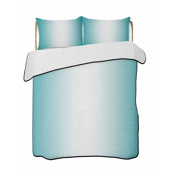 Teal Ombre Summer Quilt Set Twin XL Size,Soft Quilted Bedding Set with 2 Pillow Shams,Turquoise White Gradient Modern Abstract Art Lightweight All Season Bedspread Coverlet for Bedroom 68"x98"
