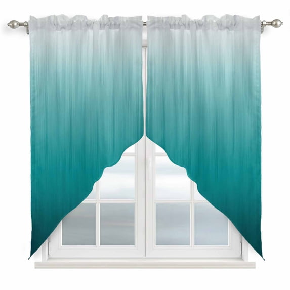 Teal Ombre Swag Curtains for Kitchen/Bedroom/Living Room, Contemporary Gradient Abstract Art Scalloped Curtains 63 Inch Long, Rod Pocket Window Swag Topper Curtains Valances 2 Panels Set 36"x63"