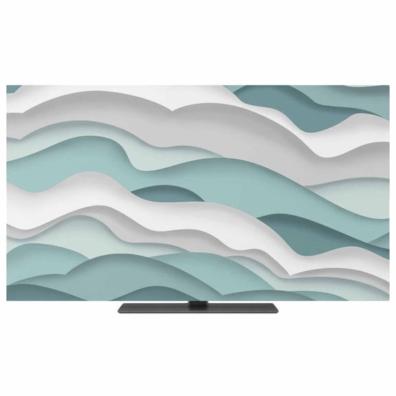 Teal Ombre TV Dust Cover,Stretchable TV Screen Desktop Computer Protector Cover,Modern Geometric Moire Abstract Art Television Dustproof Slipcover Indoor Outdoor for 19–24 Inch Flat or Curved TVs