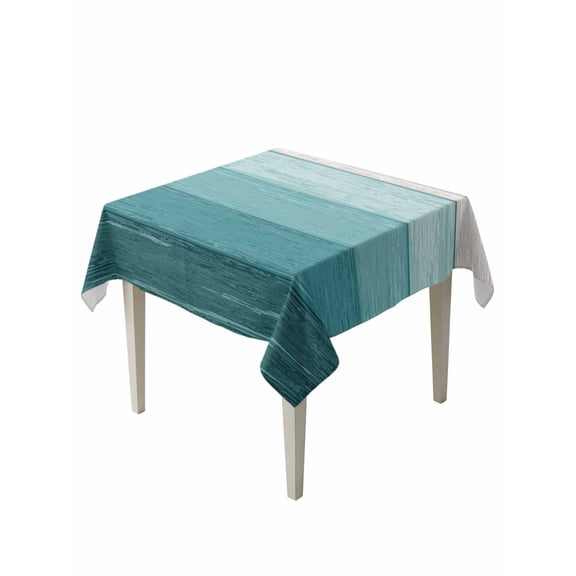 Teal Ombre Table Cloth, Farmhouse Vintage Wooden Striped Waterproof Tablecloth for Square Tables, Reusable Washable Fabric Table Cover for Restaurant Kitchen Dining Tables 60"x60"