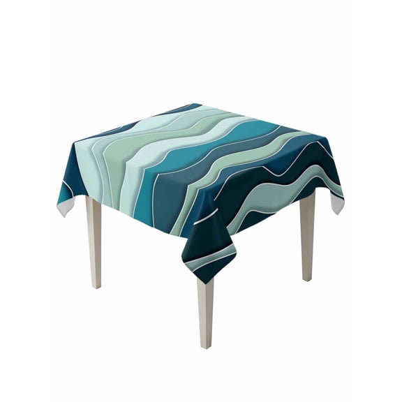 Teal Ombre Table Cloth, Waterproof Tablecloth for Square Tables, Abstract Art Moire Ocean Waves Reusable Washable Fabric Table Cover for Restaurant Kitchen Dining Tables 54"x54"