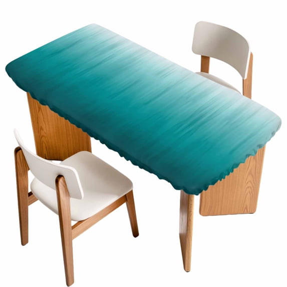 Teal Ombre Table Cloths for 4 Foot Rectangle Tables, Contemporary Gradient Abstract Art Patio Waterproof Elastic Fitted Tablecloths, Washable Rectangular Table Cover for Camping