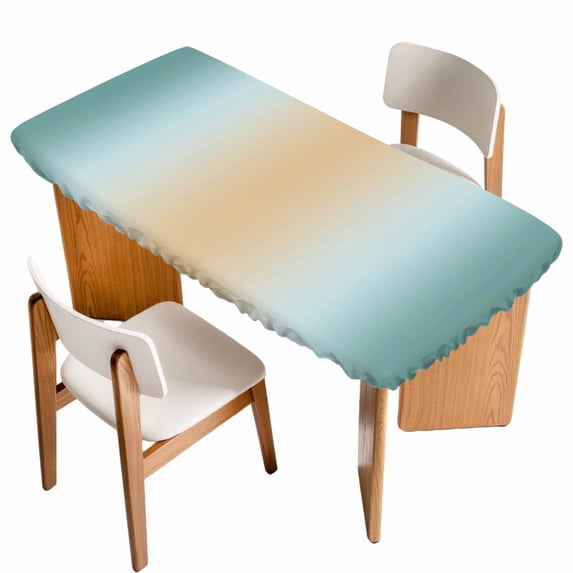 Teal Ombre Table Cloths for 6 Foot Rectangle Tables, Modern Yellow Gradient Farmhouse Art Patio Waterproof Elastic Fitted Tablecloths, Washable Rectangular Table Cover for Camping