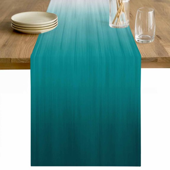Teal Ombre Table Runner - 36 Inch Long Contemporary Gradient Abstract Art Cotton and Linen Blended Dress Scarves Farmhouse Table Runner for Kitchen Dining, Coffee Table, 13" x 36"