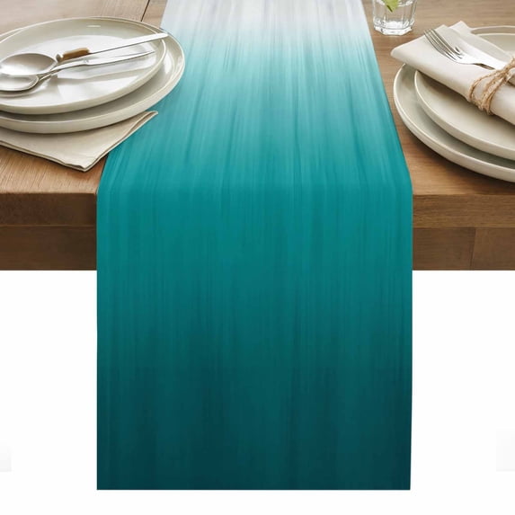 Teal Ombre Table Runner - 48 Inch Long, Kitchen Dining Table Runner Dresser Scarves, Contemporary Gradient Abstract Art Farmhouse Decor for Coffee Tables Wedding Party Banquet