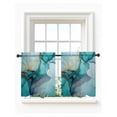 thumbnail image 1 of Teal Ombre Tier Curtains 24 Inch Length, Sheer Curtains for Bedroom Living Room Window Modern Marble Ink Painted Abstract Rod Pocket Voile Drapes Kitchen Curtains Small Half Window 27.5"x24" 2 Panels, 1 of 6