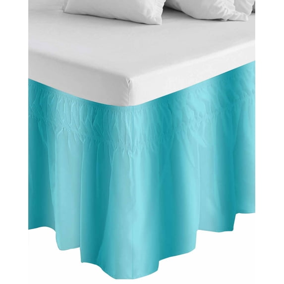 Teal Ombre Wrap Around Bed Skirts for California King Bed 18" Drop,Bed Skirt with Adjustable Elastic Belt Dust Ruffle Bed Valance for Bedroom Modern Abstract Art Farmhouse Gradient Bed Frame Cover