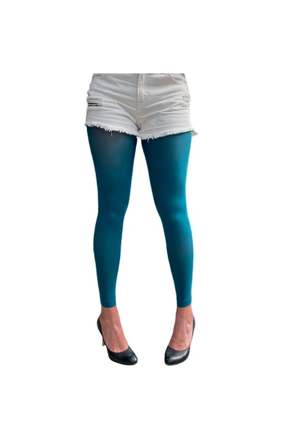 Teal Opaque Footless Tights for Women