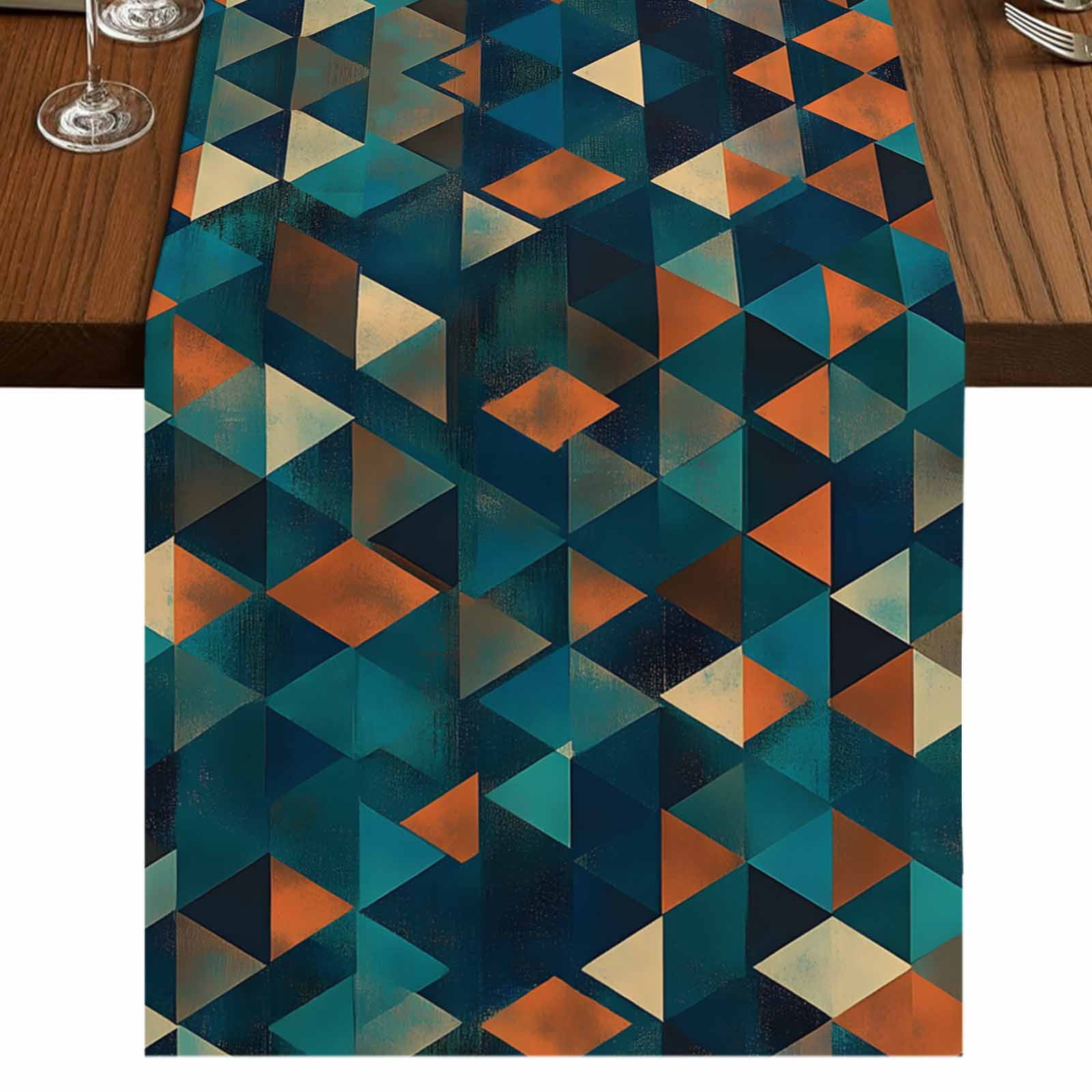 Teal Orange Abstract Art 60 Inch Table Runner, Geometric Modern Art ...