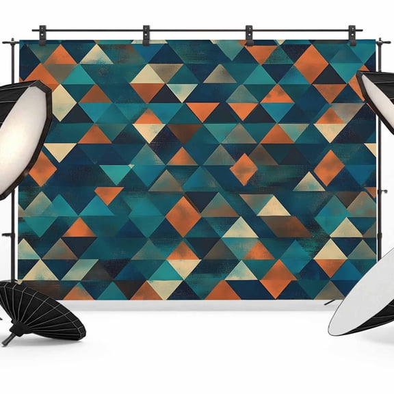 Teal Orange Abstract Art Backdrop for Photography, Fabric Photo Background Backdrop, Geometric Modern Art Photo Booth Background for Portrait Photoshoot Video Wedding Studio Decoration Banner 10x8ft